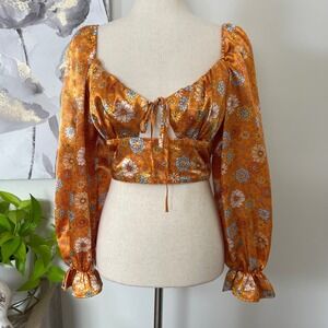 Fairycore Floral Tie Front Crop Top Boho Cottagecore Indie Romantic Festival